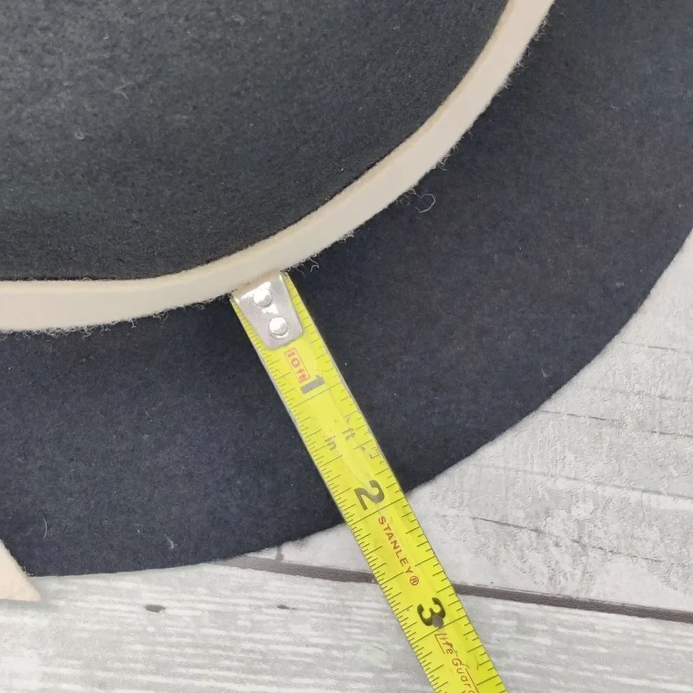 Black Wool Felt Cloche Bucket Hat w/ Cream Felt Band & Bow 57 cm 22.5